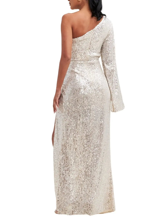 Vestido largo de un hombro en lentejuela - Escorpio Boutique