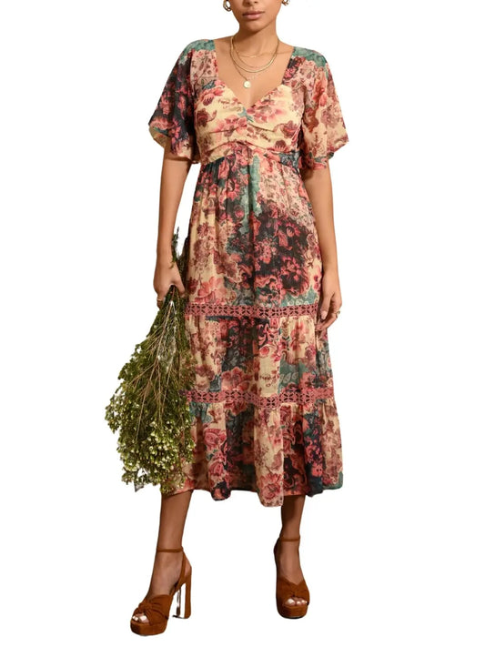 Vestido midi con manga corta. - Escorpio Boutique