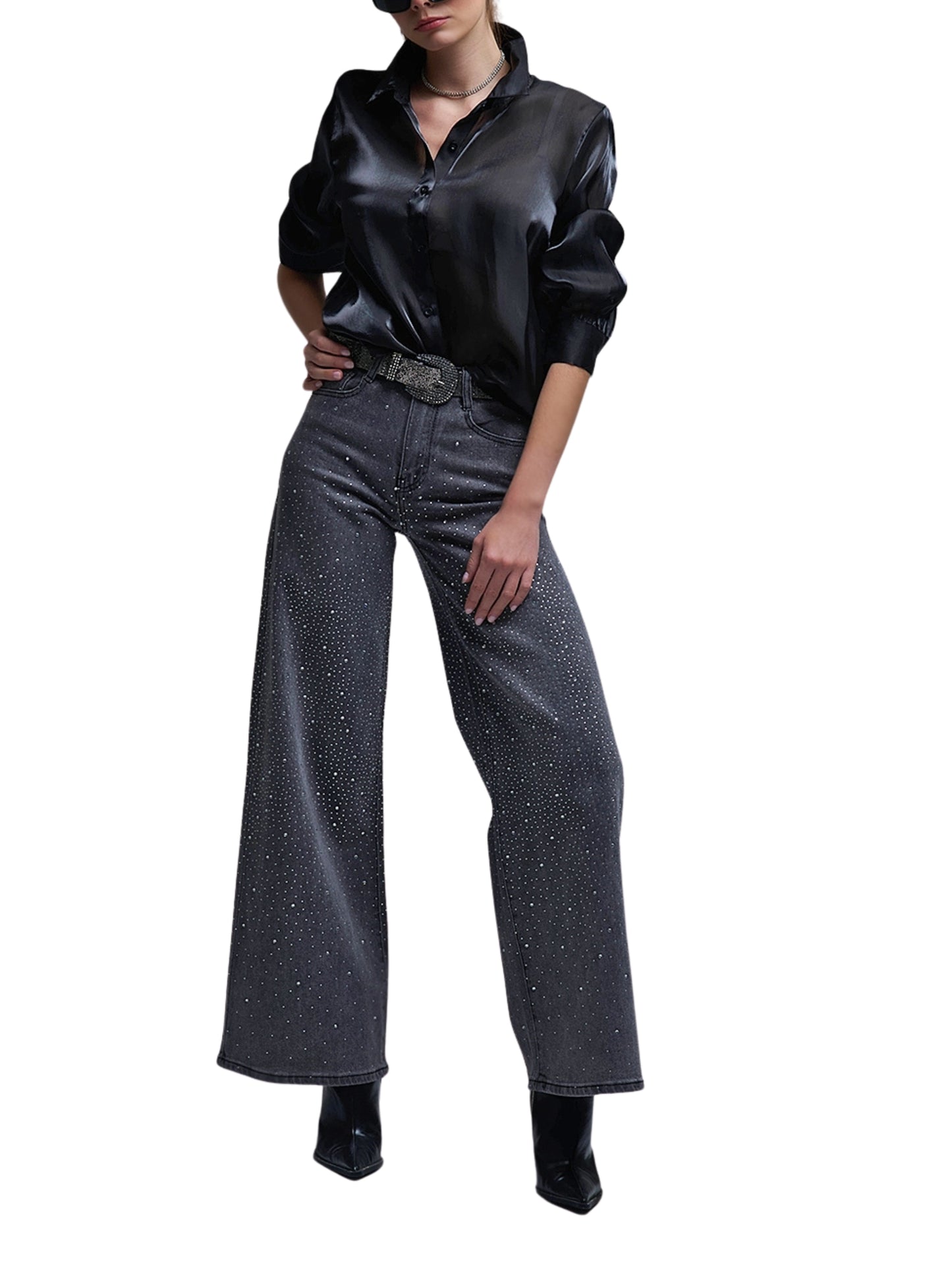 Escorpio Boutique - Pantalon pierna ancha con cristales