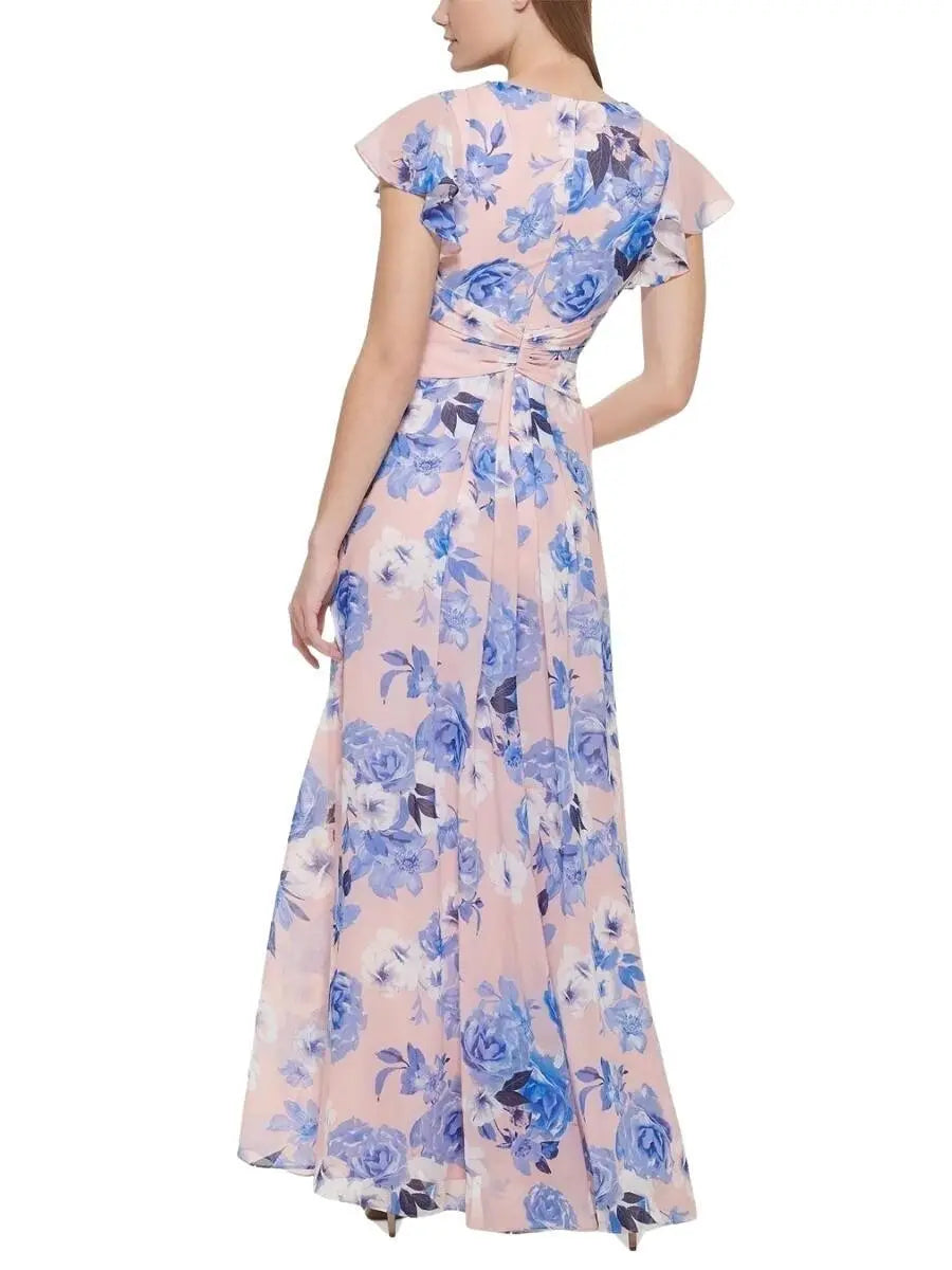 Vestido largo de manga acampanada con bordado en el cuello - Escorpio Boutique