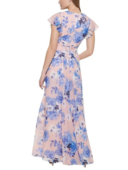 Vestido largo de manga acampanada con bordado en el cuello - Escorpio Boutique