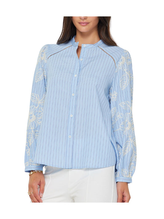 Blusa Rayada Bordada De Manga Larga