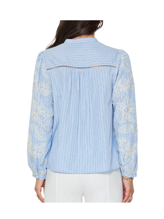 Blusa Rayada Bordada De Manga Larga