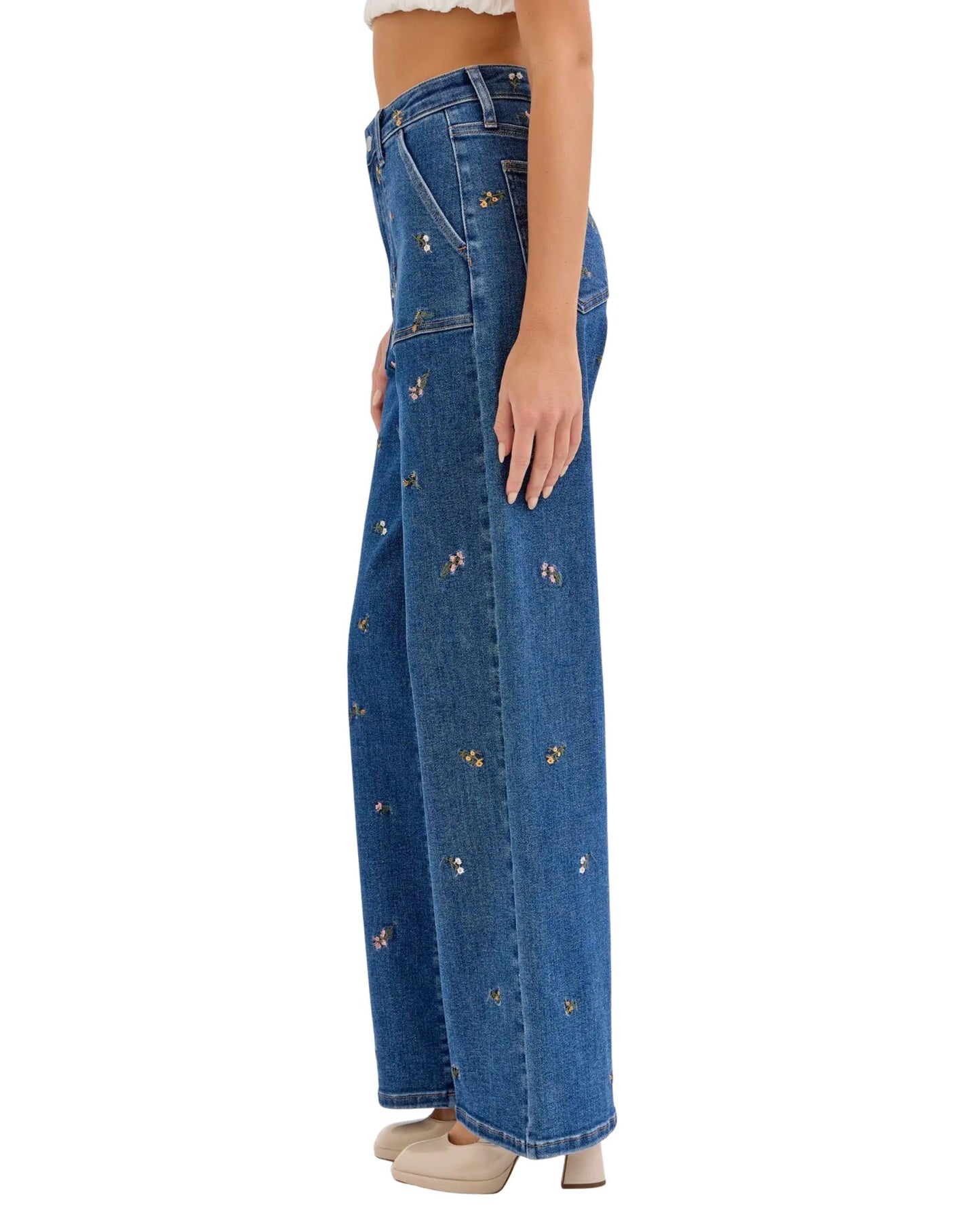 Straight jeans florales mujer