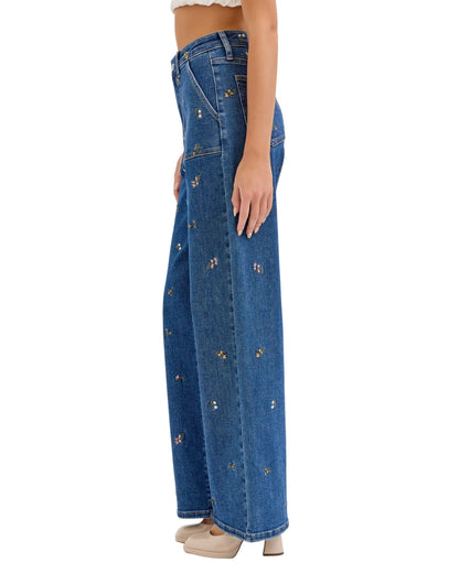 Straight jeans florales mujer
