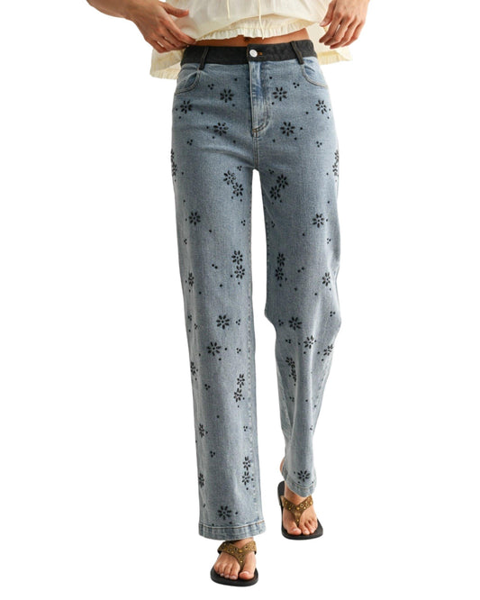 Jeans Rectos con Cristales