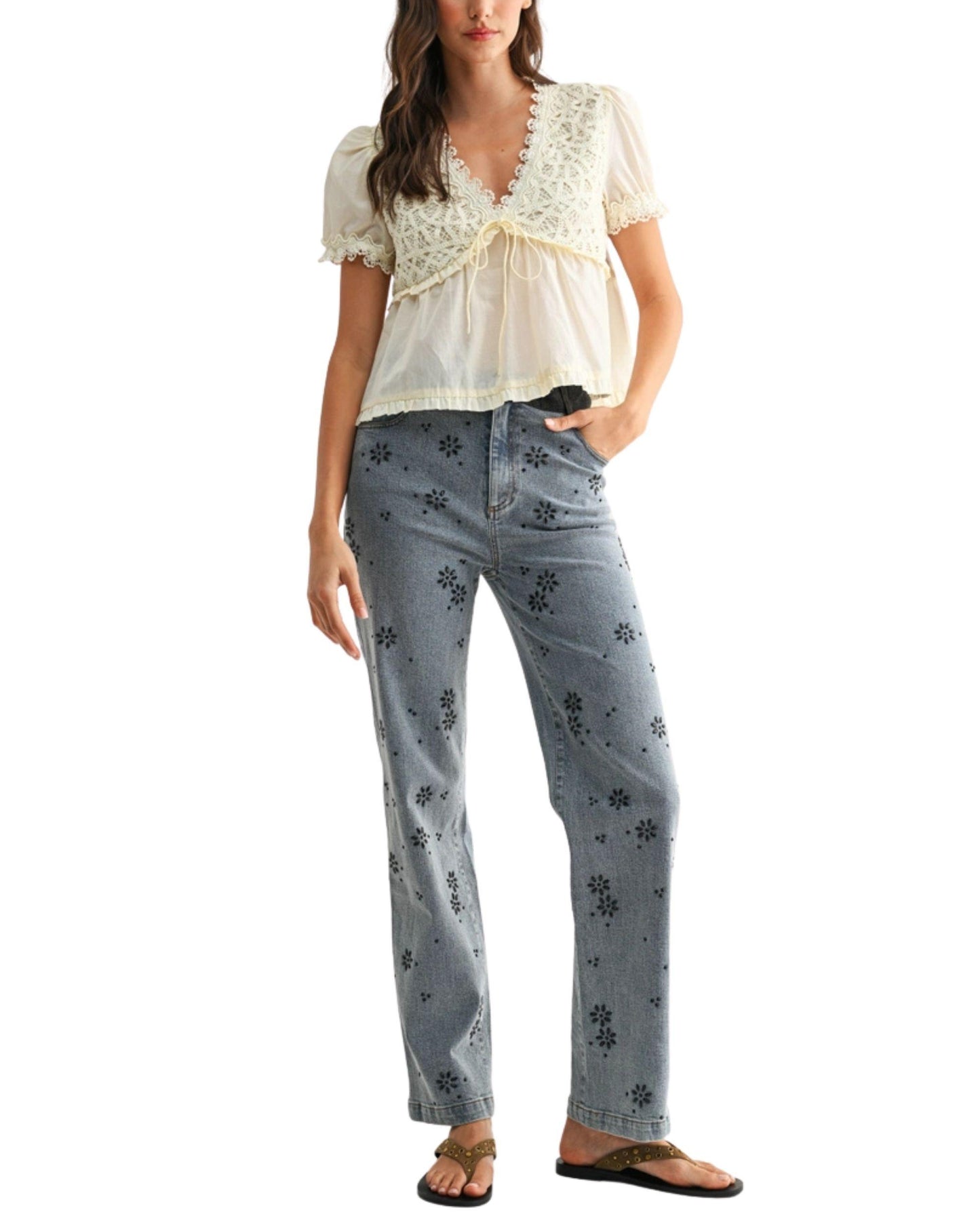 Jeans Rectos con Cristales