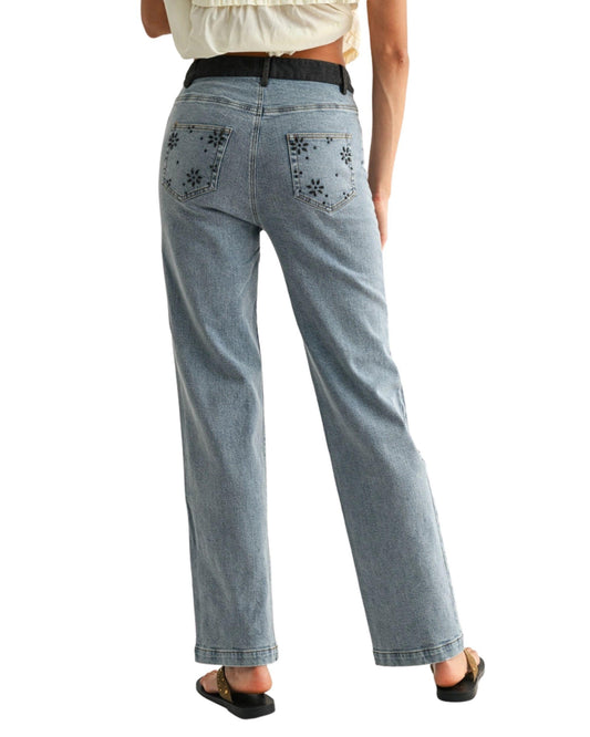 Jeans Rectos con Cristales