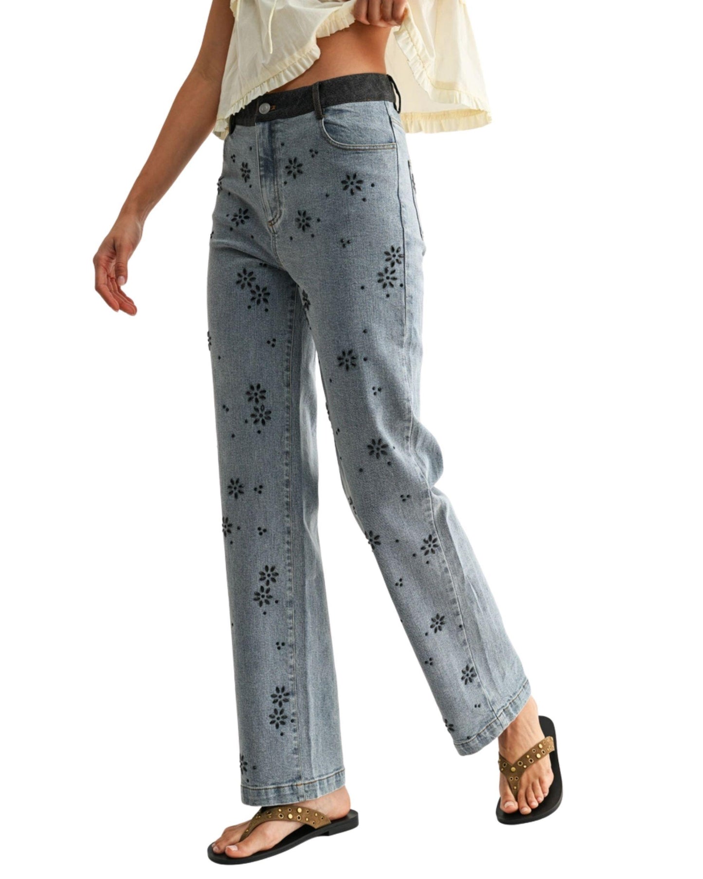 Jeans Rectos con Cristales