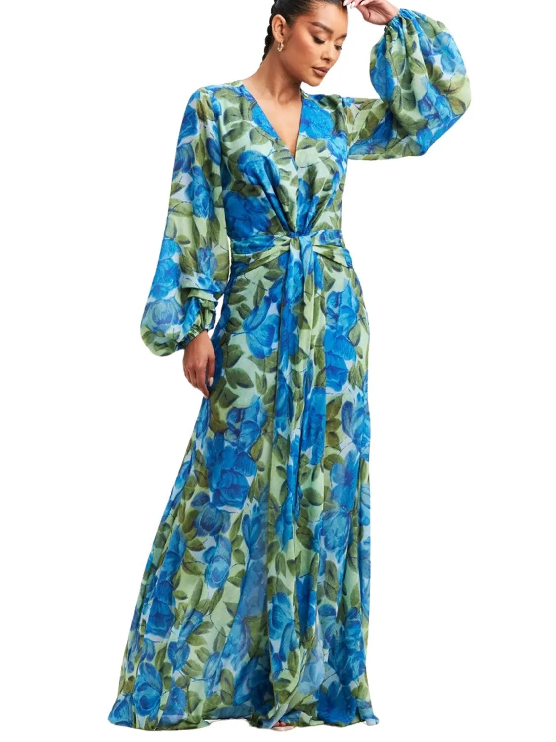 Maxi vestido floreado con manga larga - Escorpio Boutique