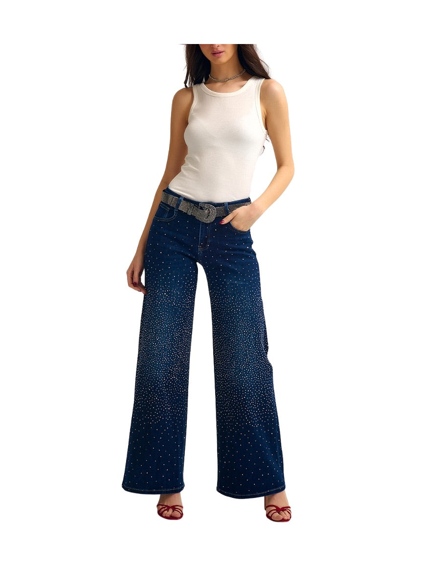 Escorpio Boutique - Pantalón de pierna Ancha con Cristales