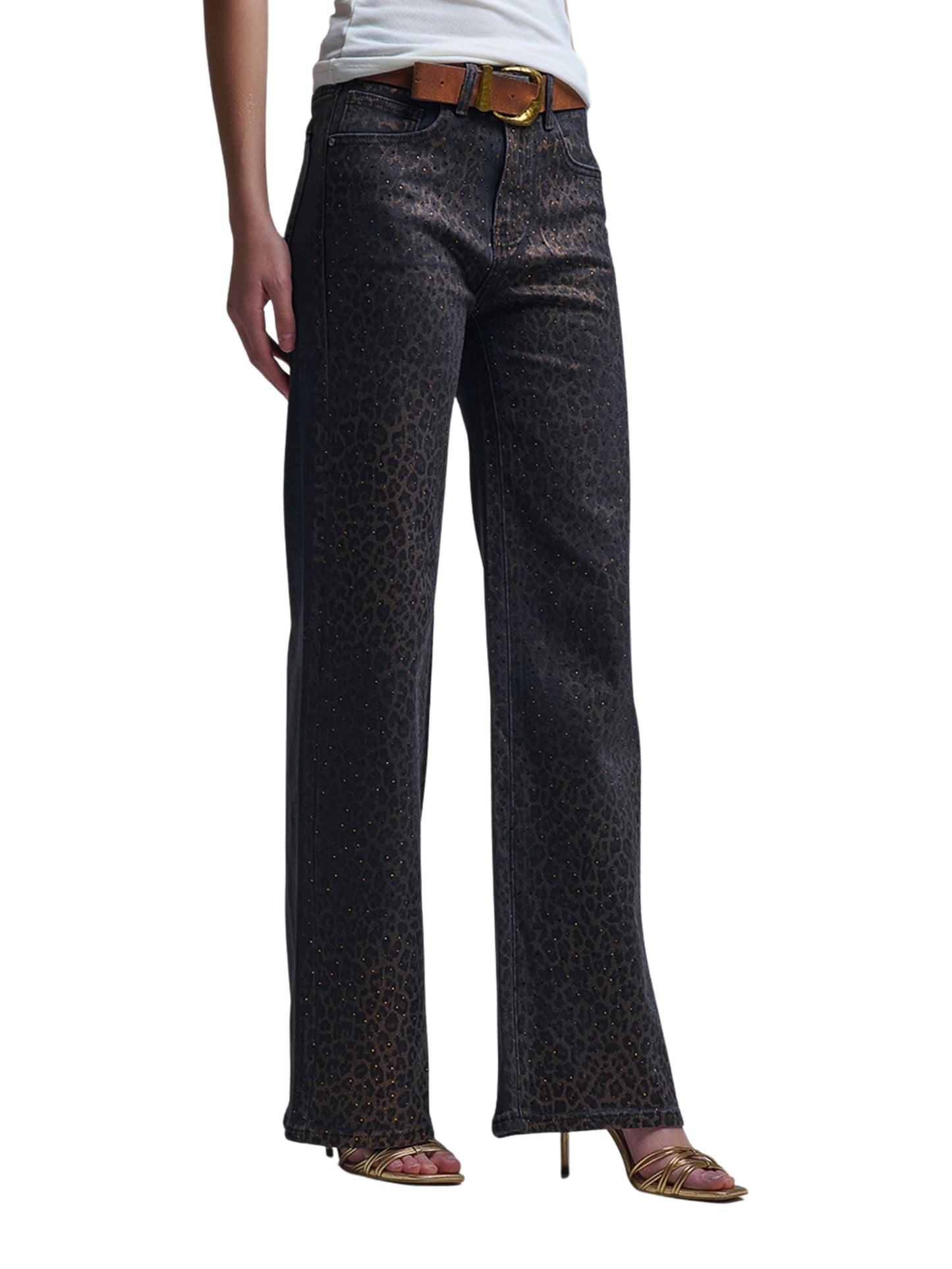 Escorpio boutique - Pantalón metálico animal print pierna ancha