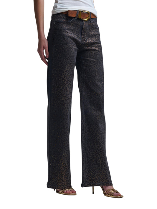 Escorpio boutique - Pantalón metálico animal print pierna ancha