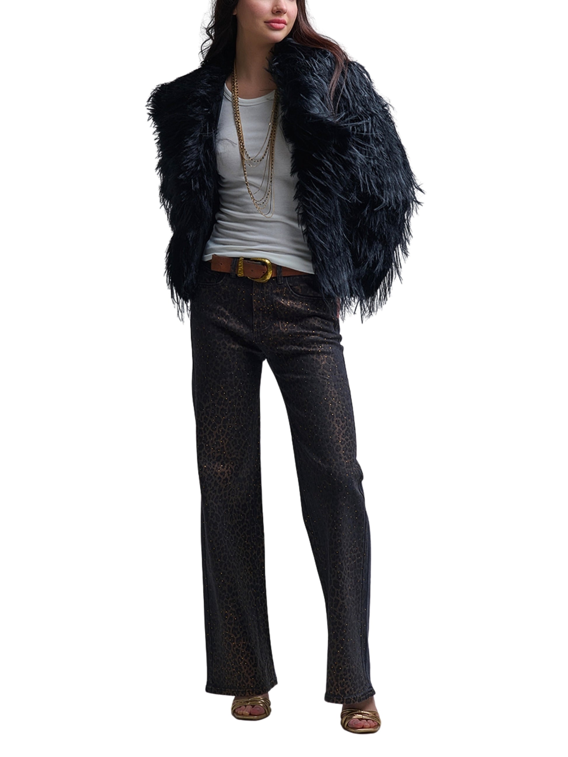 Escorpio boutique - Pantalón metálico animal print pierna ancha