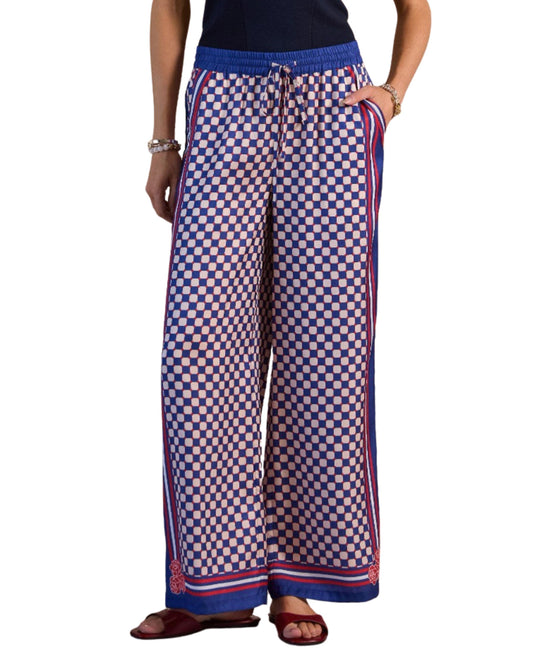 Pantalón pierna ancha con print de cuadros para mujer