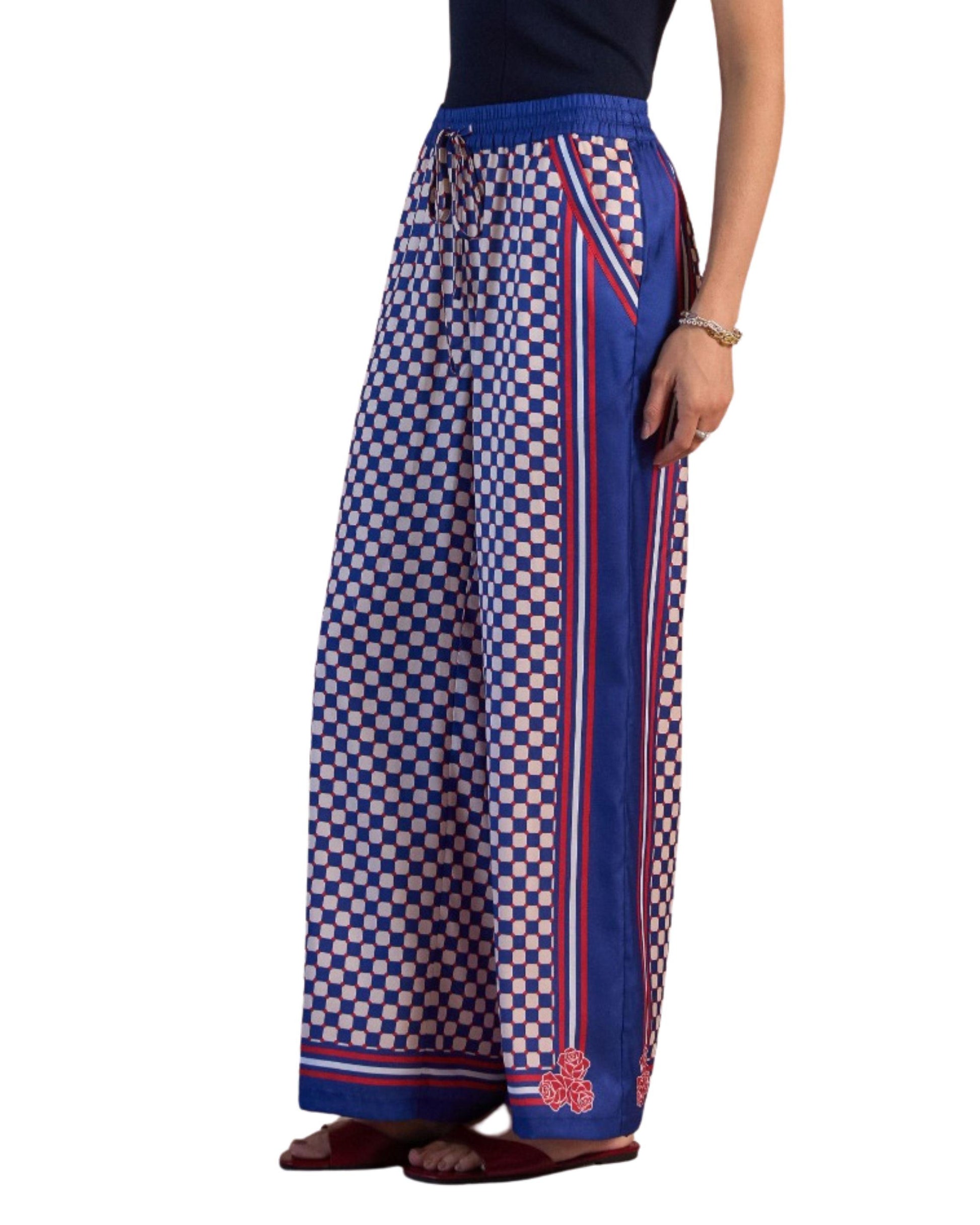 Pantalón palazzo estampado geométrico azul