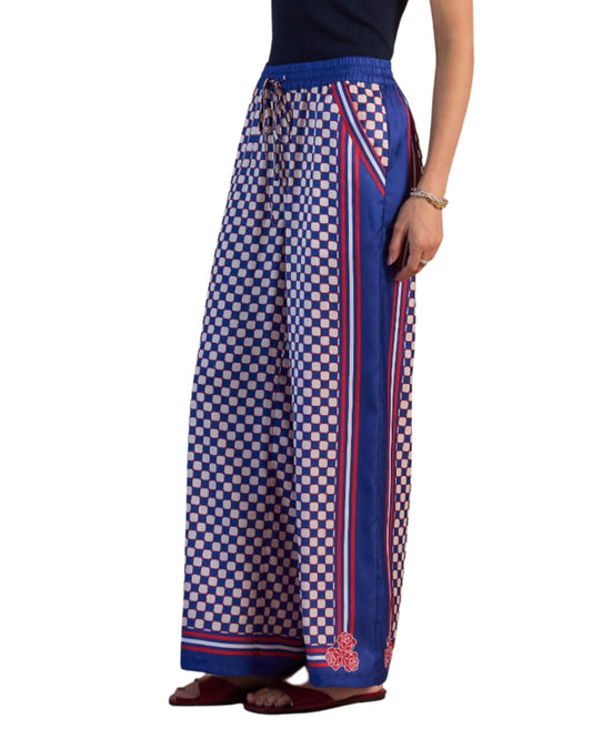Pantalón palazzo estampado geométrico azul