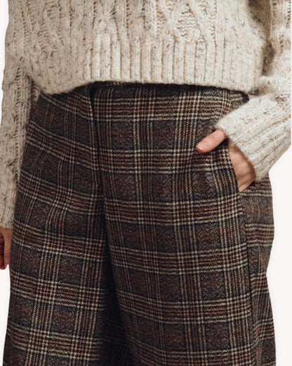 Pantalón príncipe de Gales detalle del estampado de cuadros con fina línea de lúrex dorado