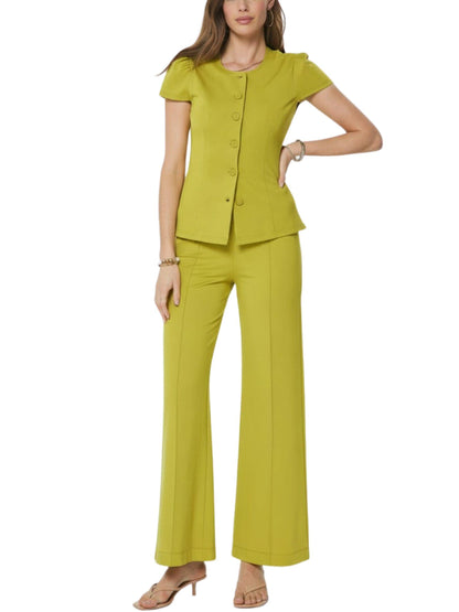 Set saco pantalón ponte con saco manga corta y pantalón de pierna ancha verde olivo