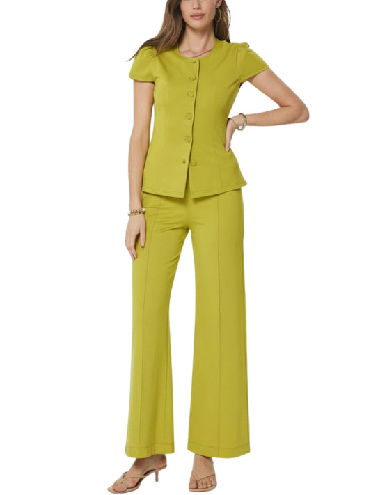 Set saco pantalón ponte con saco manga corta y pantalón de pierna ancha verde olivo