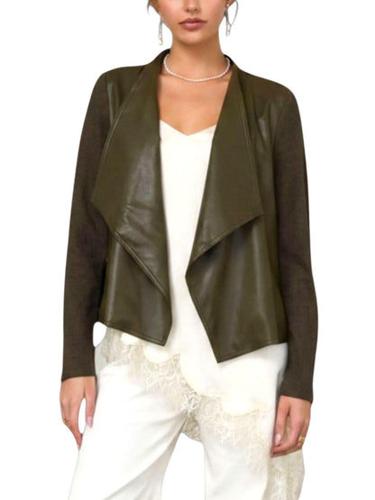 Sweater de piel vegana en verde olivo frente