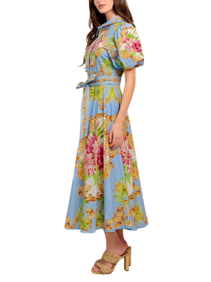 Escorpio Boutique- Vestido Midi Camisero Manga Globo
