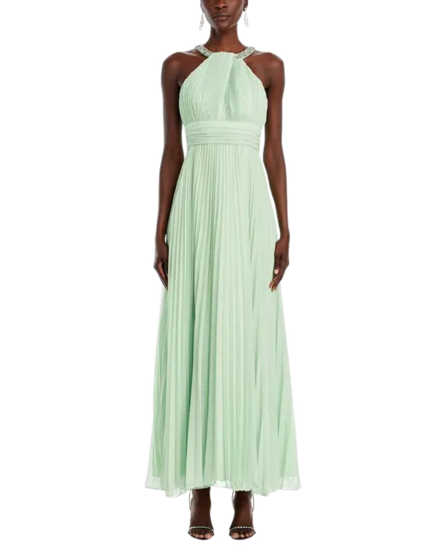 Vestido largo halter plisado elegante