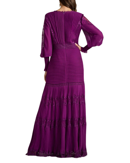 Vestido Largo Plisado con Encaje