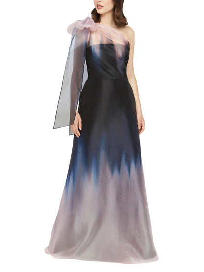 Vestido largo de un hombro en organza degradado 