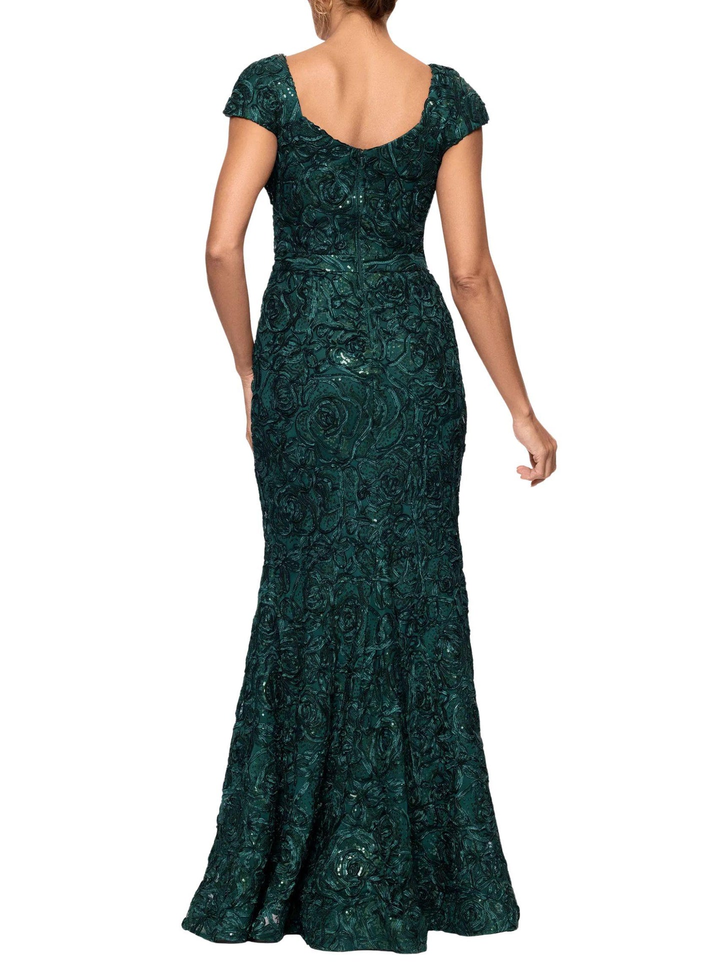 vestido largo bordado verde manga corta espalda