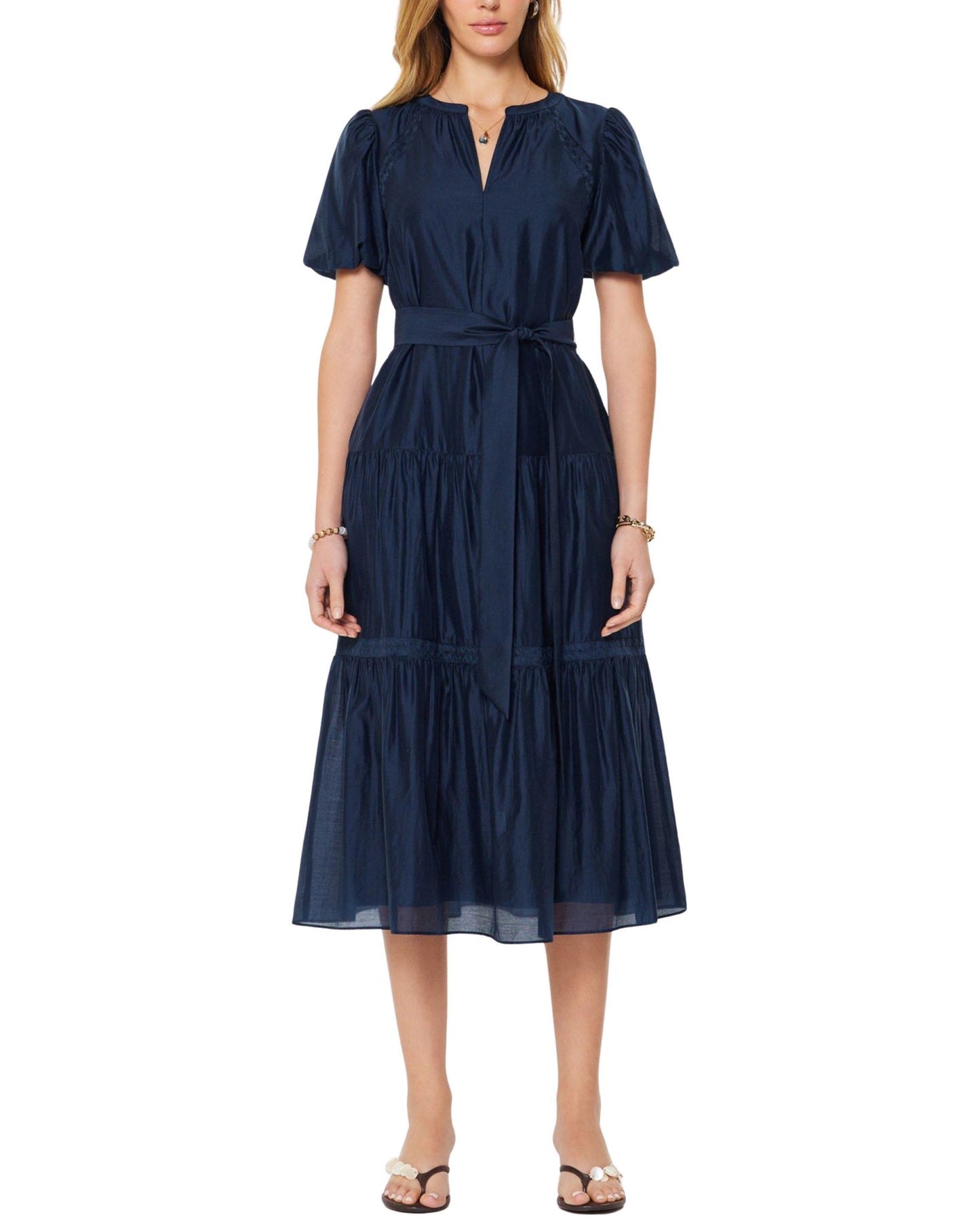 Vestido Midi Azul con Cinturón