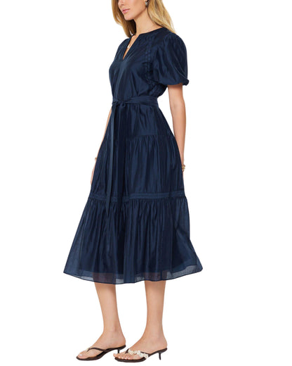Vestido Midi Azul con Cinturón
