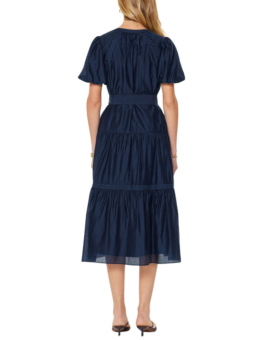 Vestido Midi Azul con Cinturón