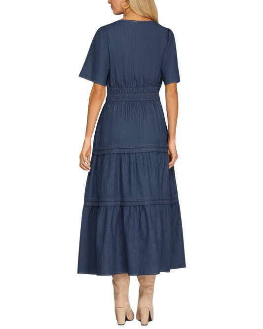 Vestido denim midi elegante para mujer