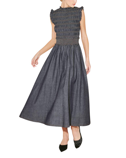 vestido midi mezclilla smock frente