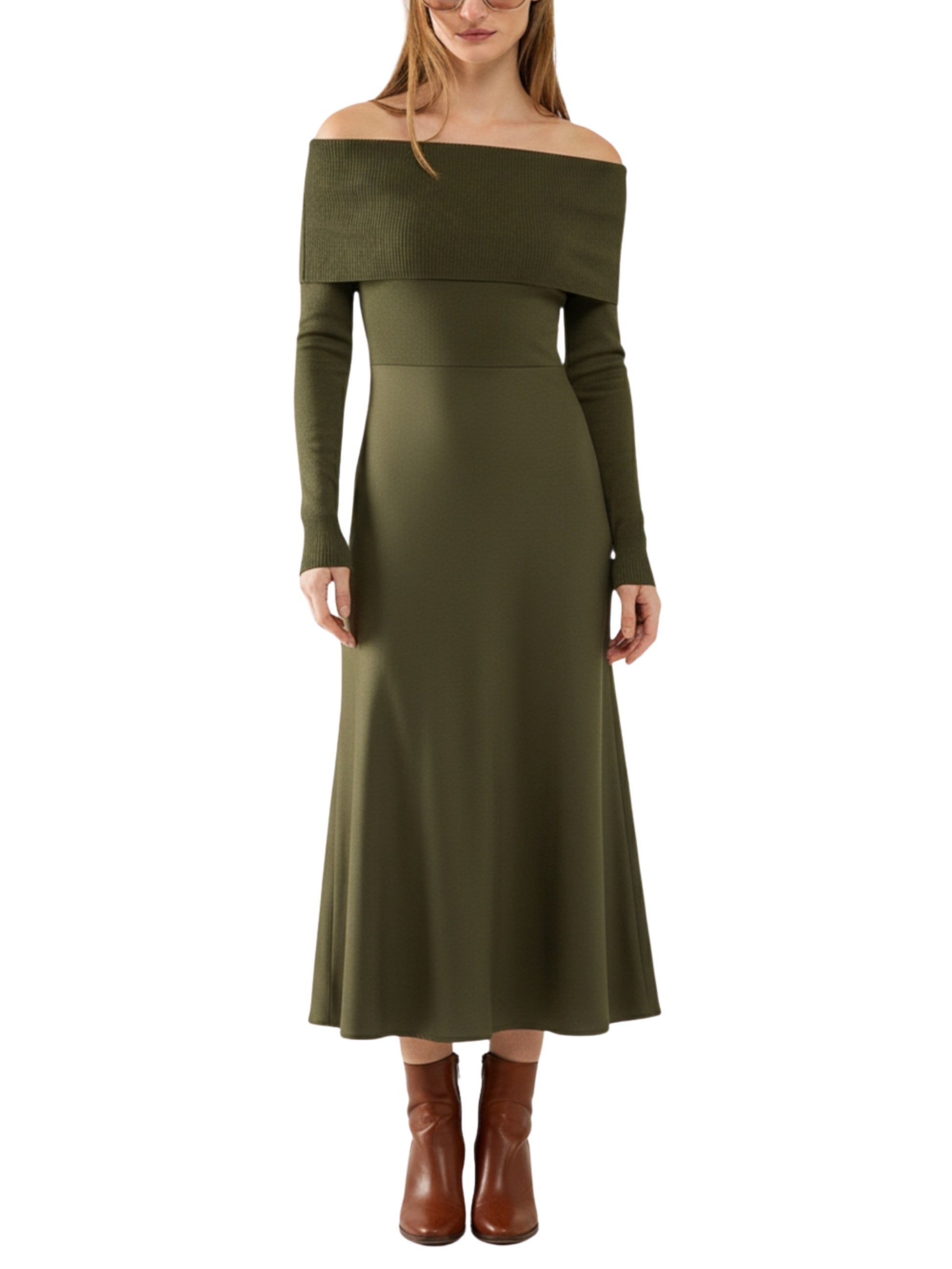 escorpio boutique -Vestido de Punto cuello bardot