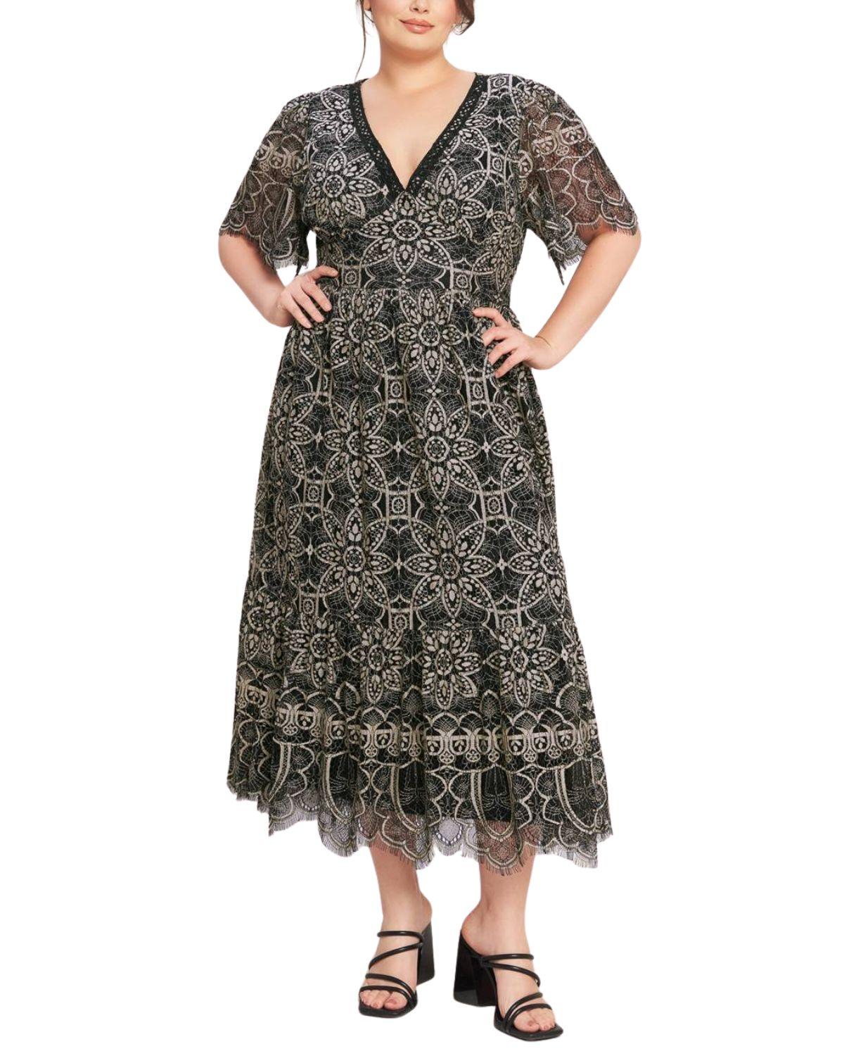 vestido midi encaje negro frente