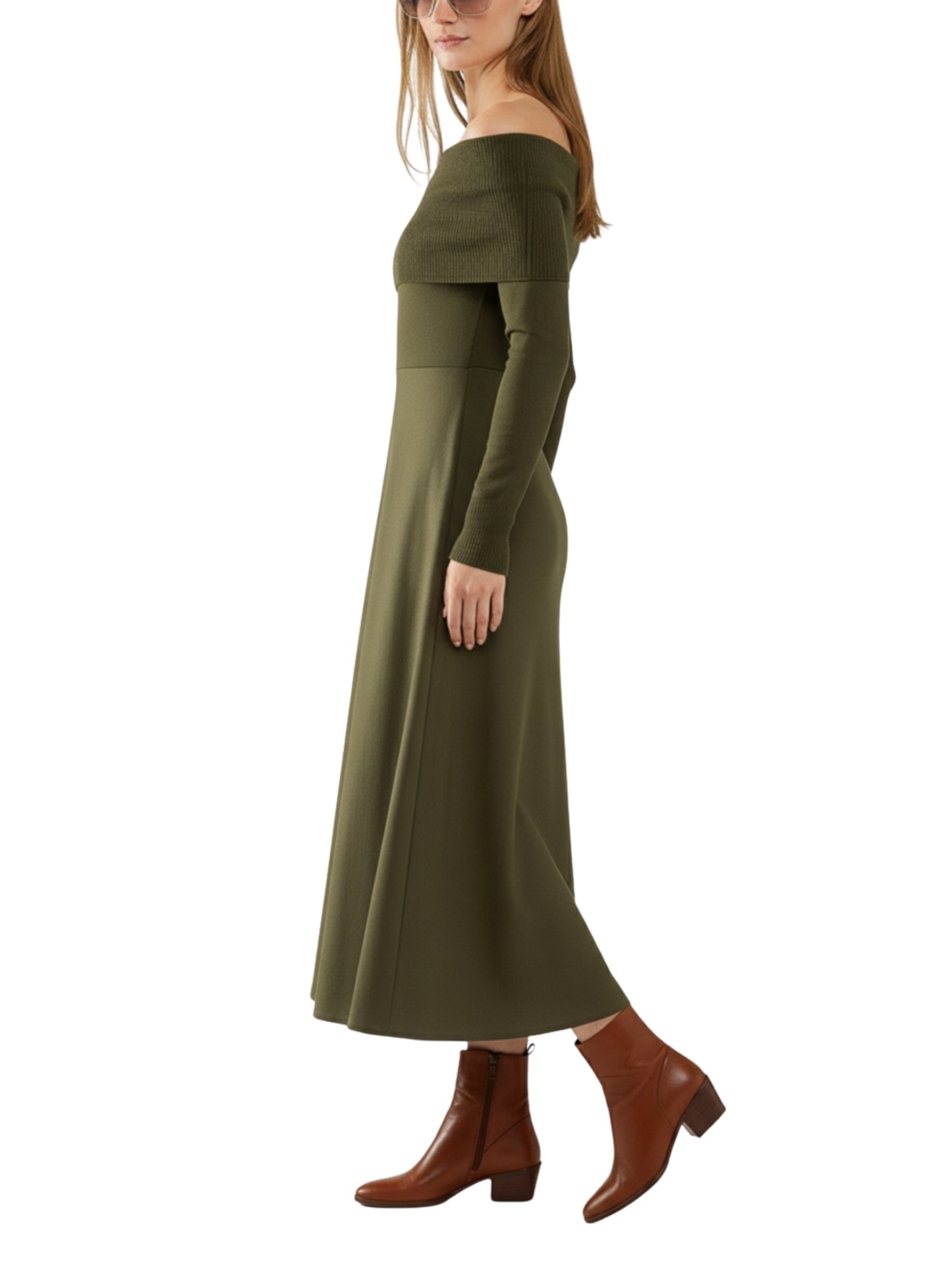 escorpio boutique -Vestido de Punto cuello bardot