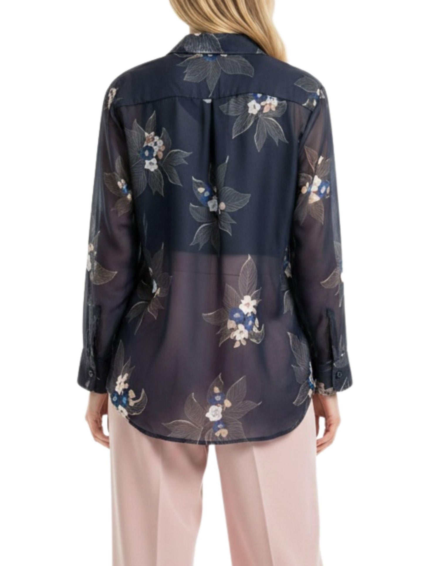 Vista posterior de Blusa Organza Floral Oversize semitransparente