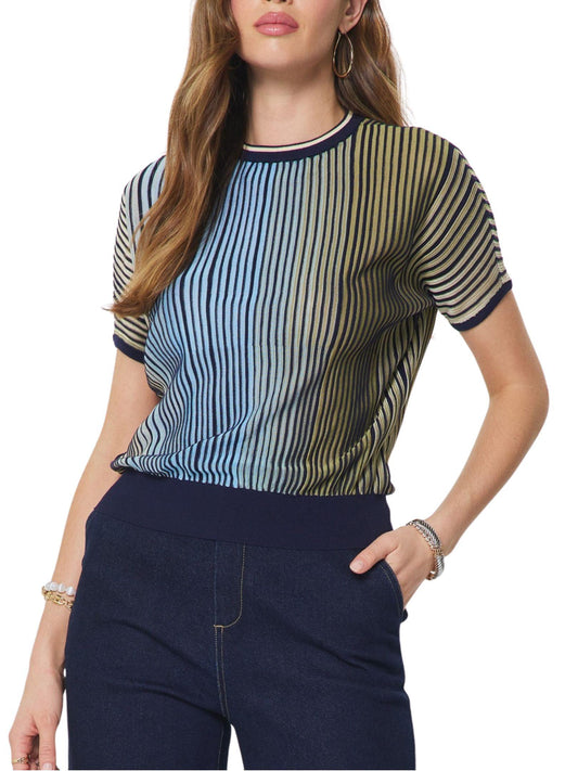 Blusa de punto con rayas multicolor para mujer vista de frente.