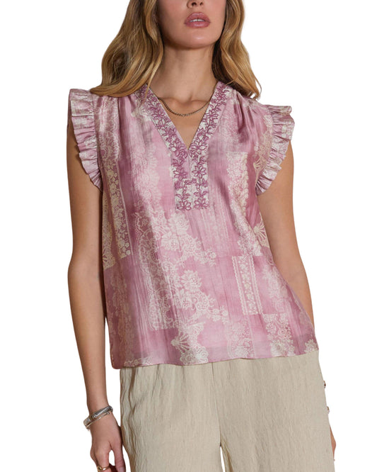 blusa rosa estampado floral bordado frente