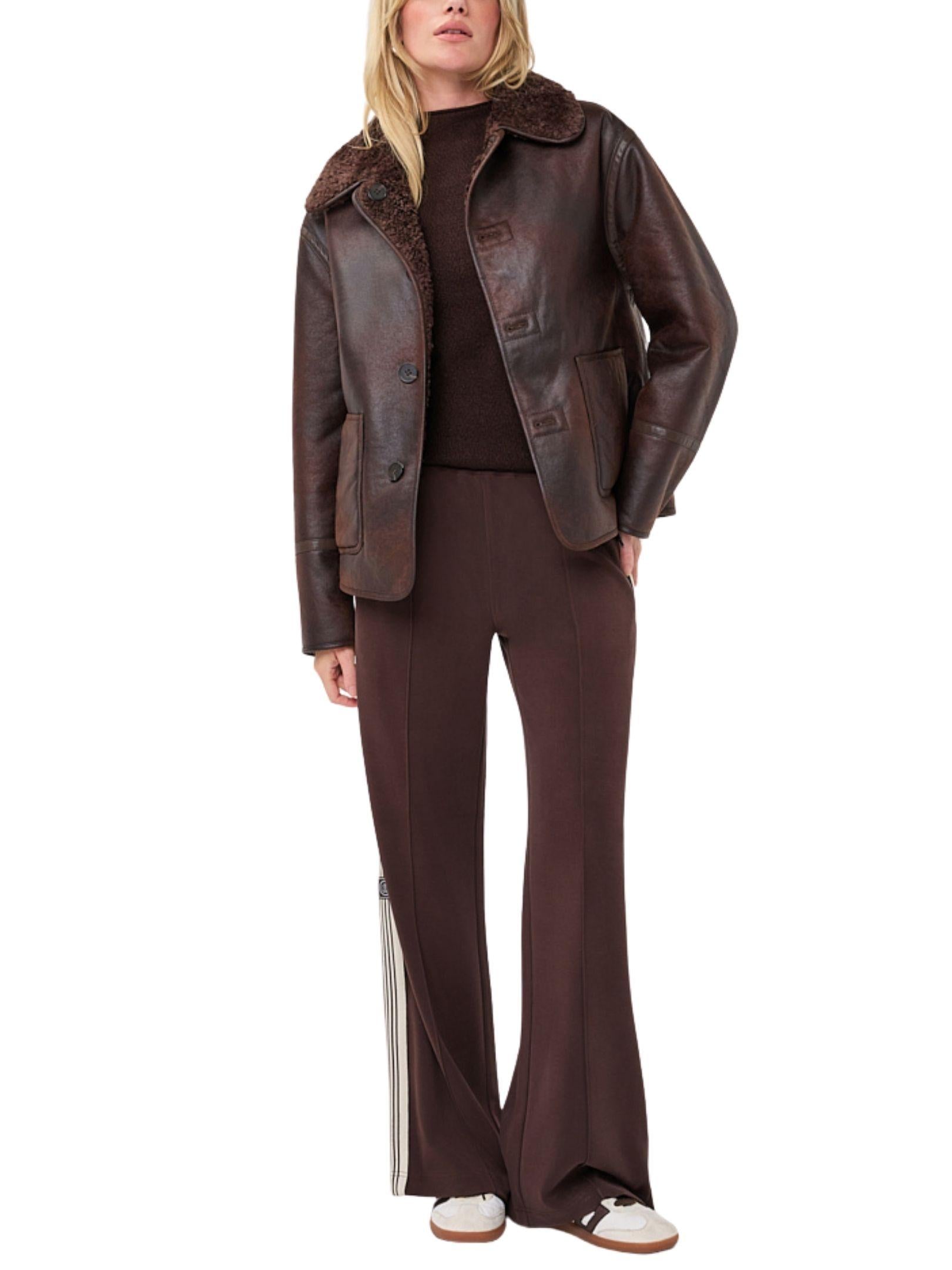 Chaqueta reversible EsQualo cafe chocolate lado efecto gamusa vista completa