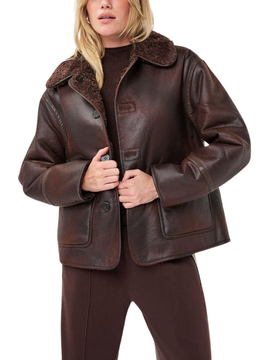 Chaqueta reversible EsQualo cafe lado efecto gamuza vista frontal