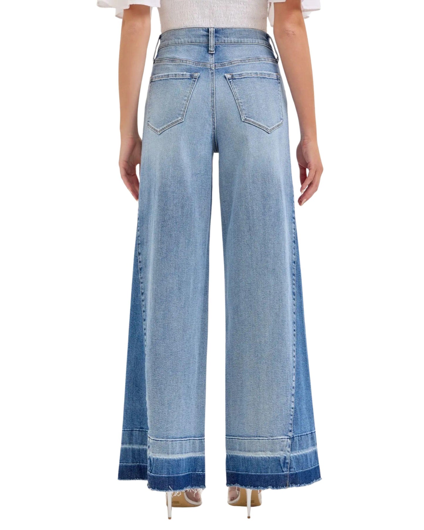jeans wide leg degradado espalda