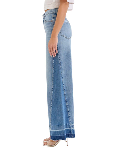 jeans wide leg degradado lateral