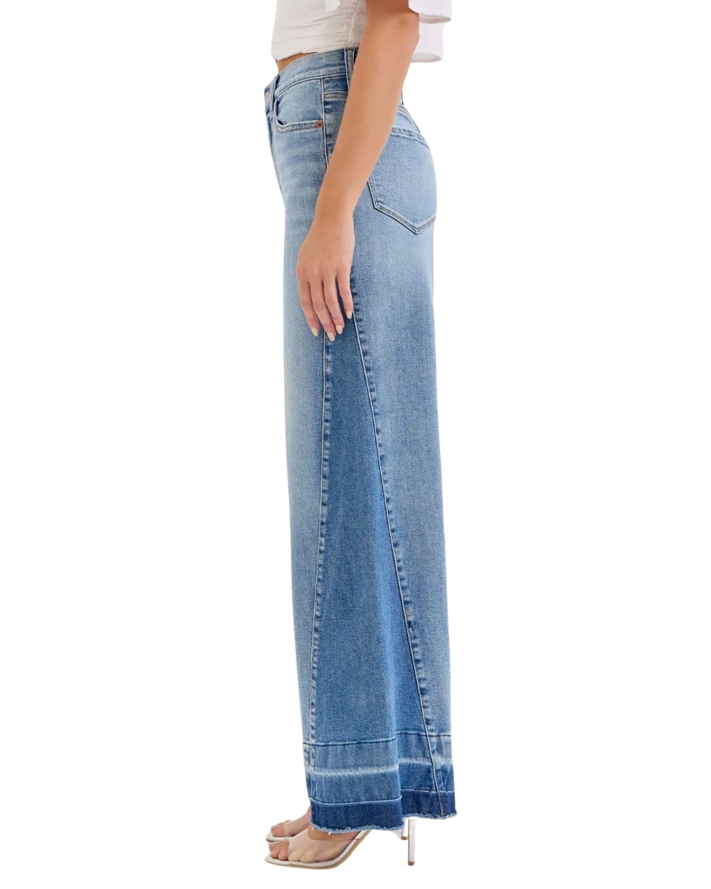 jeans wide leg degradado frontal