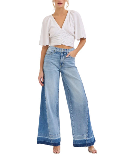 jeans wide leg degradado look
