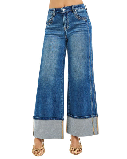 Jeans wide leg con dobladillo