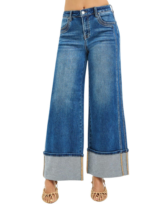 Jeans wide leg con dobladillo