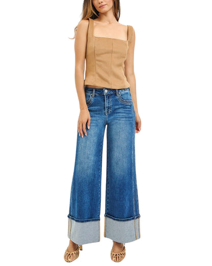 Jeans wide leg con dobladillo